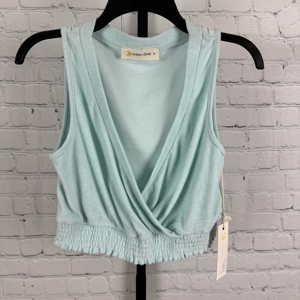 Ocean Drive Aqua Wrap Sleeveless Top Size Large